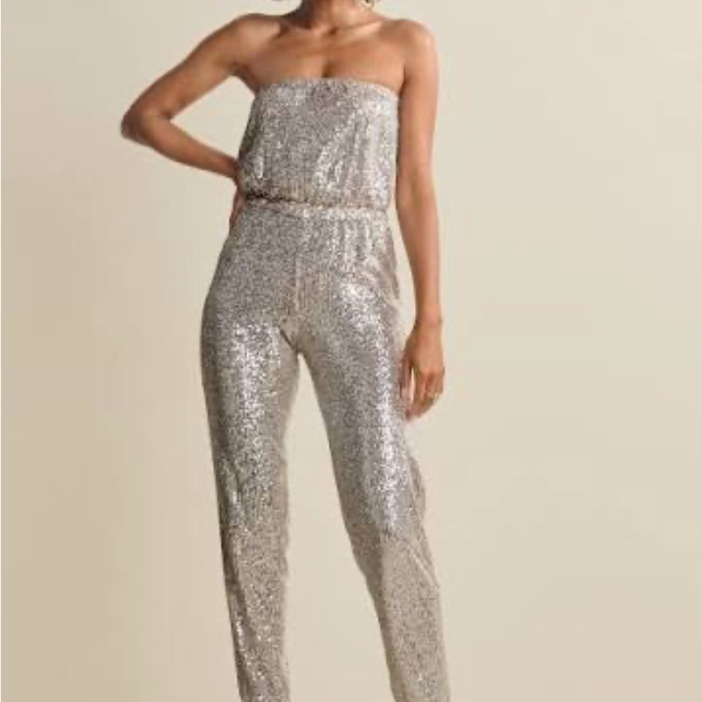 Silver Sequin Strapless Jumpsuit, XS, Brand New with Tags!